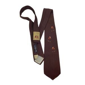 Vintage 1950s Beau Brummell Horse Head Embroidered Brown Tie